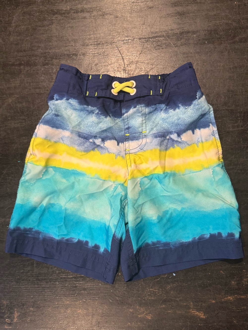 4/$15 Kids Blue and Yellow Tie-Dye Kids Swim Trunks